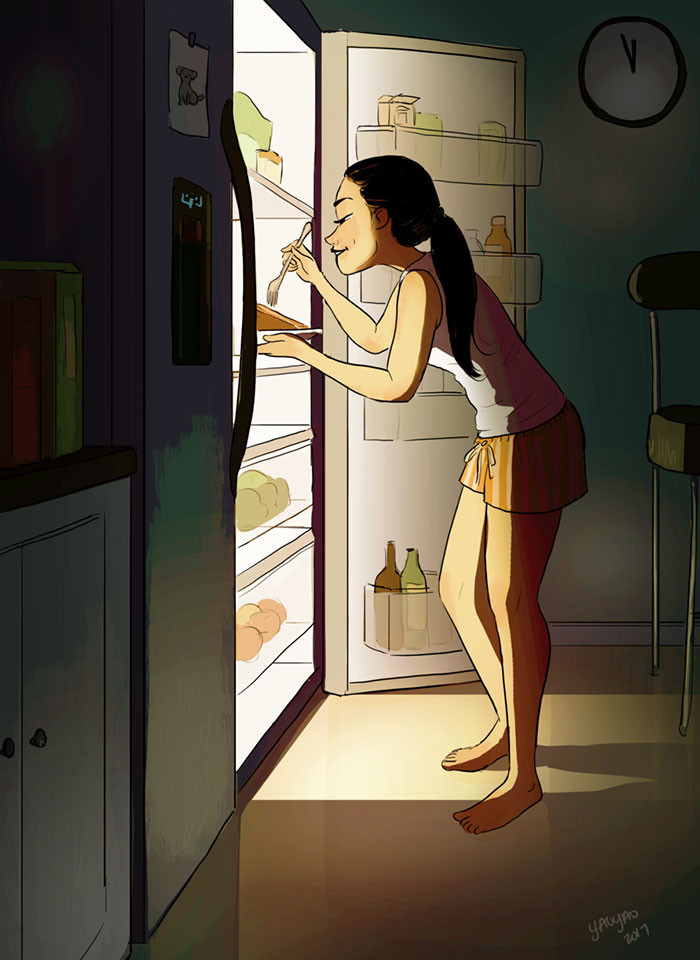 插畫家彩繪「單身女的日常」　網友淚：這就是我耶！（圖／翻攝自網路）
