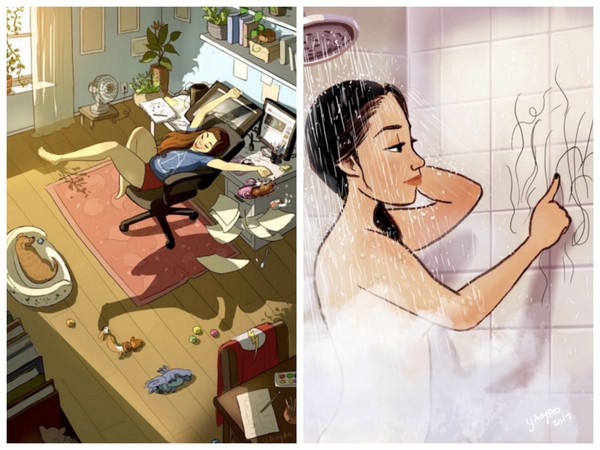 ▲插畫家道出單身女子好處　躺在沙發上吃東西沒人管。（圖／翻攝自yaoyaomva IG）