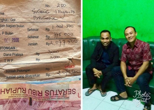 ▲▼印尼老師撿到警員的薪資袋，11年後歸還失主 。（圖／翻攝自Sugeng Iryanto臉書）