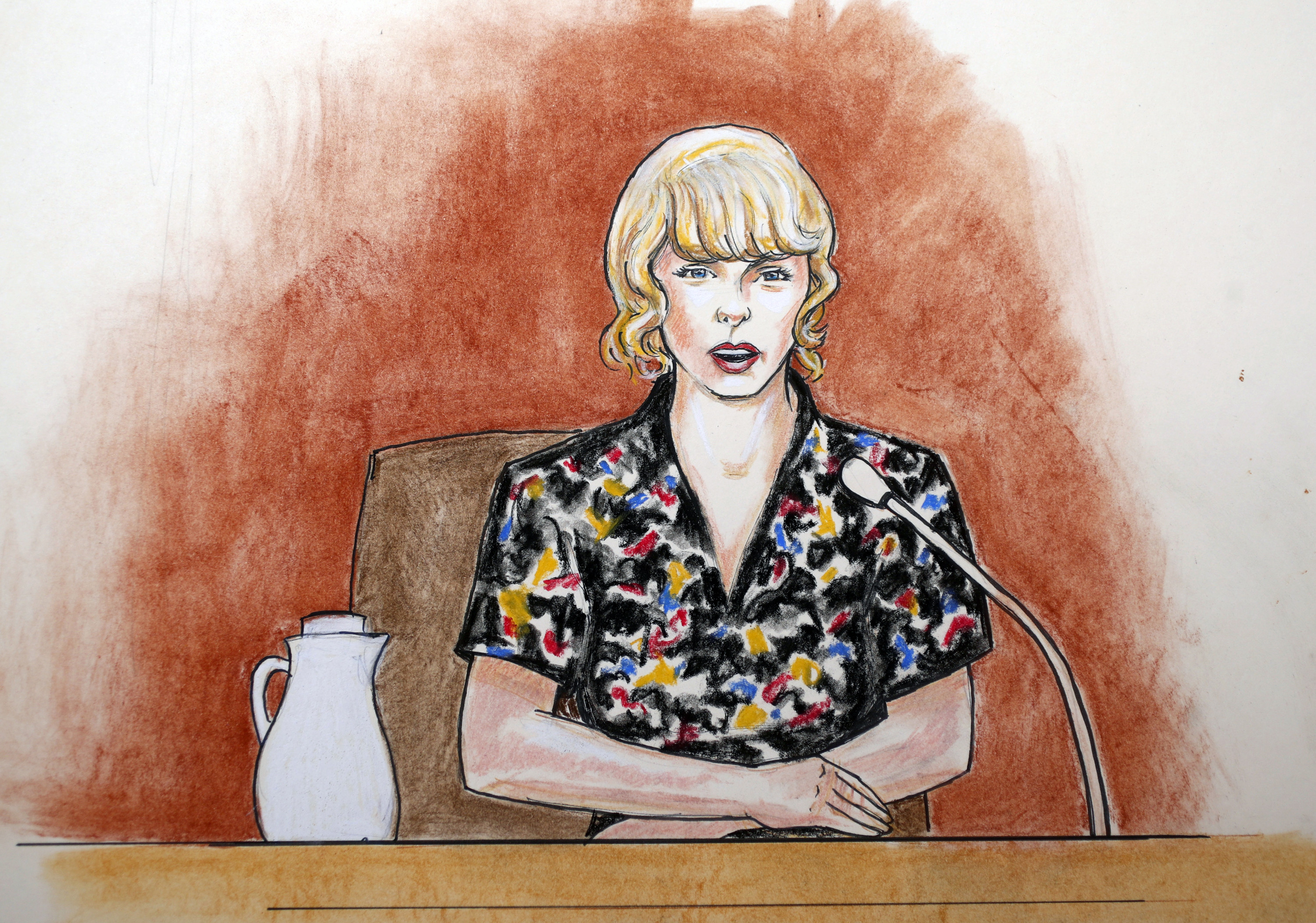 泰勒絲出庭法庭肖像畫（圖／達志影像／美聯社）