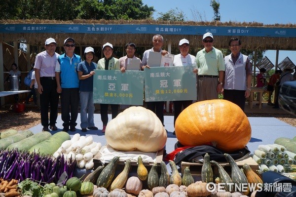 ▲桃園地景節南瓜和冬瓜競大，農友陳榮富與羅榮貴奪冠。（圖／記者楊淑媛攝）