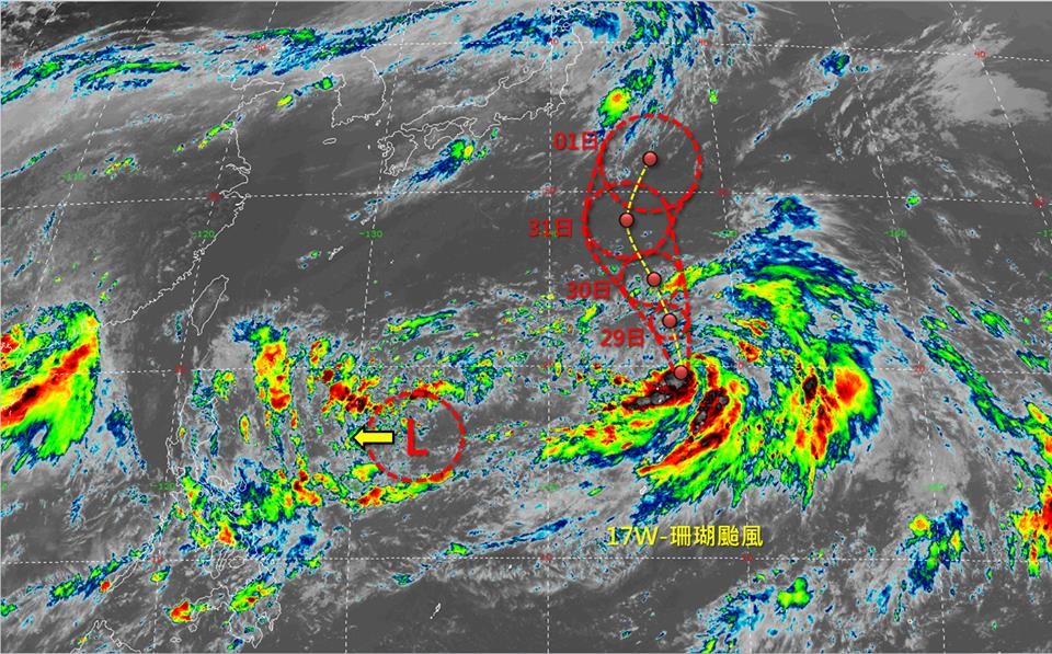 ▲菲律賓東方海面熱低壓有機會發展成今年第16號颱風瑪娃。（圖／翻攝自天氣職人-吳聖宇粉絲專頁）