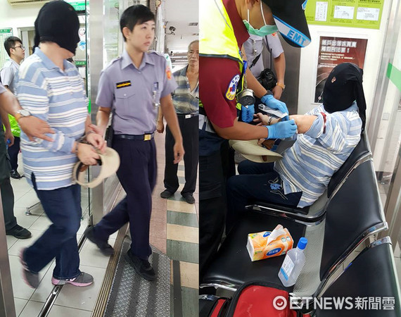 ▲新北市新店一名婦人持水果刀在郵局挾持民眾搶劫，遭行員趁隙壓制。（圖／記者林煒傑翻攝）