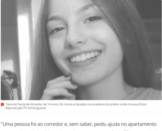 ▲▼巴西中部戈亞尼亞巿（Goiânia）13歲少年殺害14歲女同學Tamires Paula de Almeida。（圖／翻攝自《Globo》）