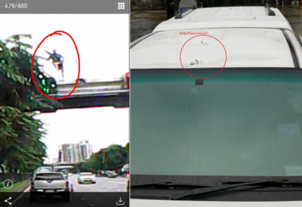 河南男子在泰國曼谷天橋上,狂丟東西砸車。（圖／翻攝自民族報）