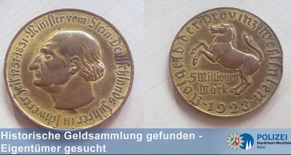 德國科隆警察局在推特上發布紙鈔與硬幣的照片，希望透過網路找到失主。（圖／取自推特／Polizei NRW K）