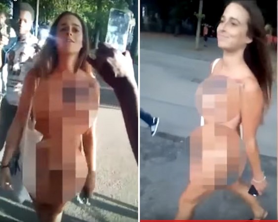 ▲▼義大利金髮美女裸身街頭實驗。（圖／翻攝自YouTube／info sovranita）