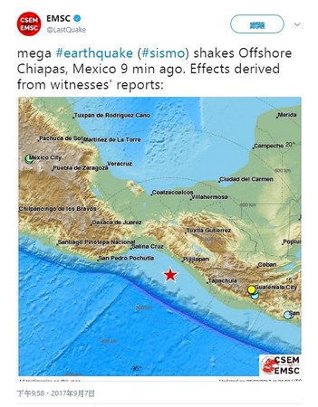 ▲墨西哥強震。（圖／翻攝EMSC推特)