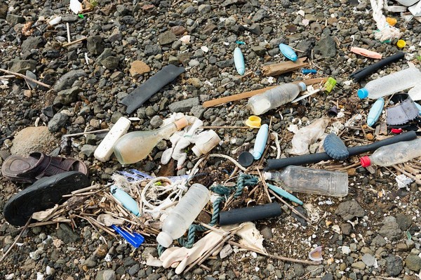 唐小三帶我們到海邊，海灘上可以看見大量的垃圾。