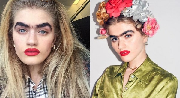 ▲▼ 一字眉好時尚？金髮模特的黑色粗眉像條蟲。（圖／翻攝自Instagram／sophiahadjipanteli）