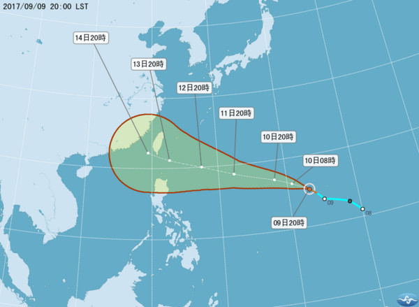 ▲▼今年最有感「泰利強颱」將侵台？關鍵北轉　14日恐登陸穿越。（圖／中央氣象局）