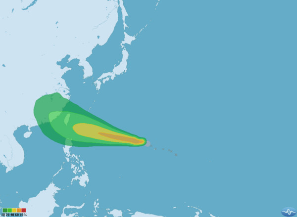泰利暴風圈侵襲機率。（圖／翻攝自中央氣象局）