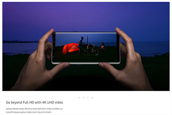 ▲ 蘋果不是獨家？ 三星 Galaxy Note 8 可能將支援 4K 60fps 錄影。（圖／三星美國官網）