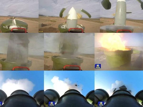 《央視》清晰捕捉到紅旗-16B頂開發射筒蓋的瞬間。（圖／合成圖／翻攝自央視）