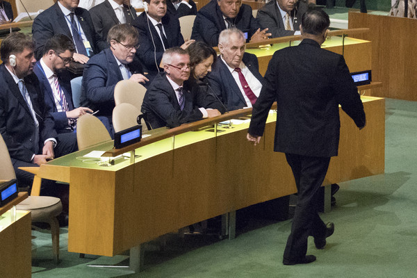 ▲▼▲▼川普出席聯合國大會發表演說，北韓大使在他上台前離開。（圖／美聯社）