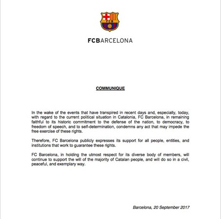 ▲▼巴薩公開支持大多數加泰人民的意願。（圖／翻攝自FC Barcelona推特）