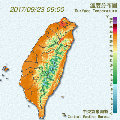 西半部白天高溫仍有攝氏34、35度。（圖／翻攝自氣象局）