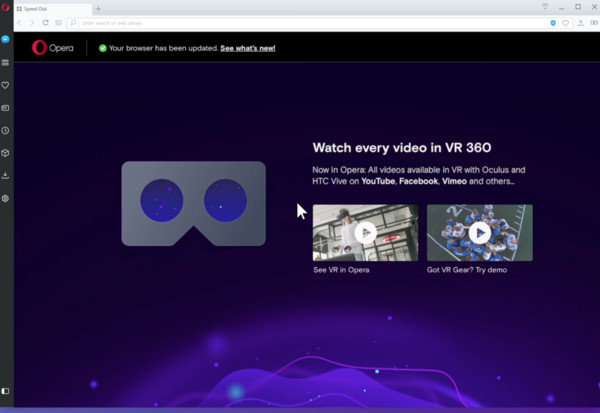 360度、2D都行！Opera瀏覽器測試版可播放VR影片了。（圖／取自官網）