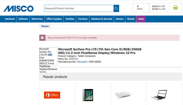 內建4G的微軟Surface Pro傳12/1開賣、規格卻被閹了。（圖／取自 misco）