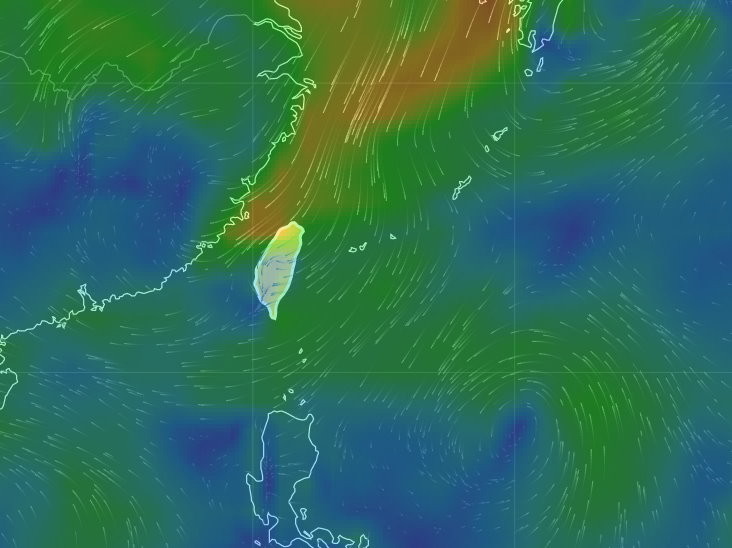 風場預報顯示圖。（圖／中央氣象局）