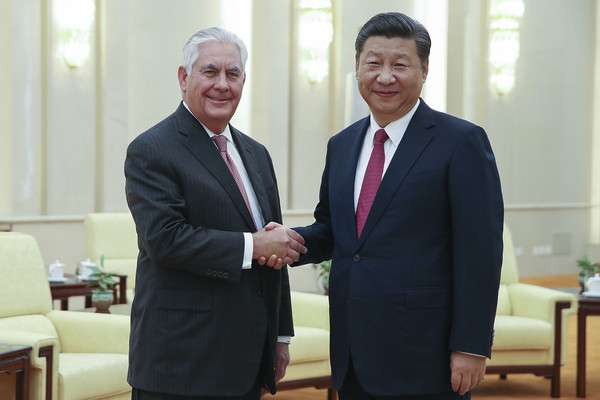 ▲▼美國務卿提勒森(Rex Tillerson)和習近平在北京會面。（圖／達志影像／美聯社）