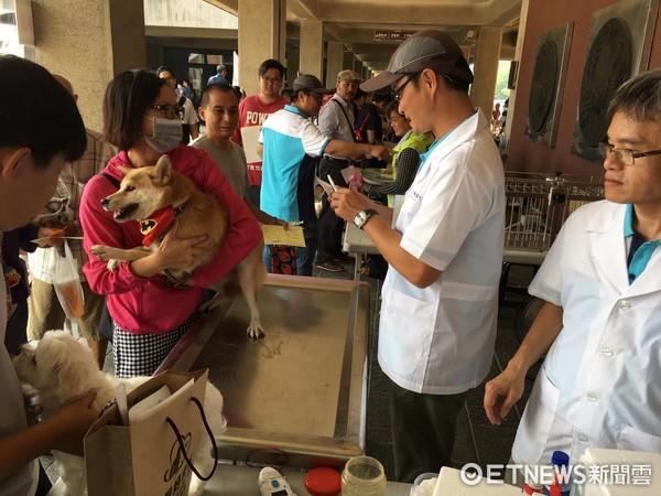 ▲台南市動物防疫保護處1日在台南文化中心假日廣場，舉辦「寵愛毛小孩．幸福城市Happy Life」動物保護宣導活動，提供免費打疫苗好康服務。（圖／記者林悅攝）