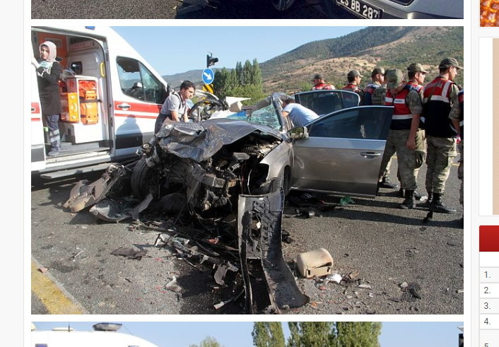 土耳其中部埃拉澤省（Elazığ Province）發生一起驚悚車禍，一輛福斯（Volkswagen）轎車逆向撞卡車，結果轎車上4人3死1傷，倖存的女駕駛見到副駕駛座友人「耳朵以上頭部」噴飛到後座，當場嚇壞。（圖／翻攝《Malatya Haber》）