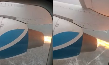 ▲▼ 飛機引擎噴火　無神論乘客狂祈禱。（圖／翻攝自YouTube）