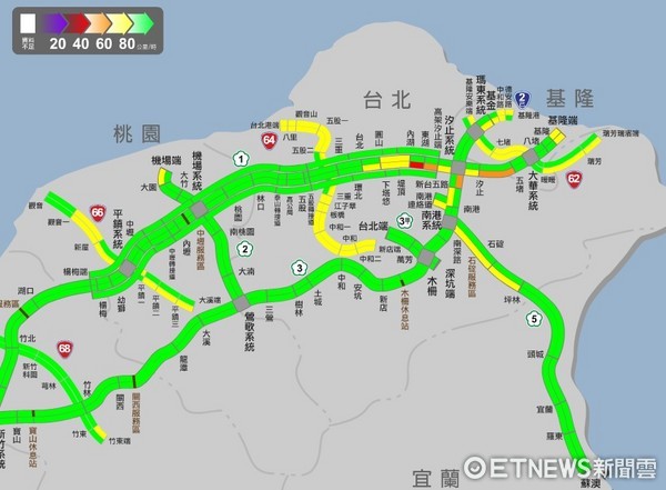 ▲▼截至上午11時，僅只有國1北上汐止路段車多。（圖／翻攝自高公局）