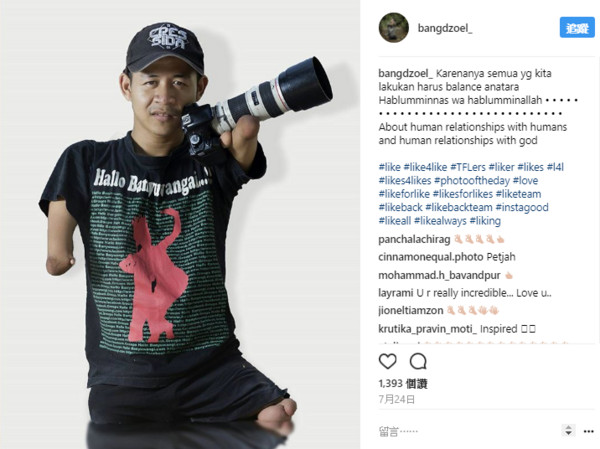 ▲▼印尼攝影師祖卡奈因天生四肢不健全，但因對攝影的熱愛，成功成為知名且專業的攝影師。（圖／翻攝自Instgram／bangdzoel_）