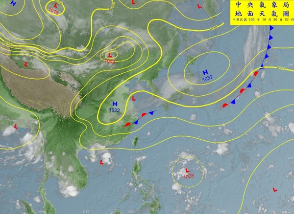 晚起東北風增強，北東降雨機率提高，國慶連假天氣不穩。（圖／翻攝自中央氣象局）