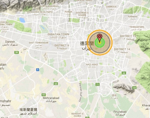 ▲▼當量4.5萬噸的核彈在伊朗德黑蘭爆炸的範圍。（圖／翻攝自NUKE MAP）