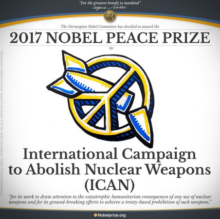 ▲▼「國際廢除核武運動」(ICAN)榮獲諾貝爾和平獎。（圖／翻攝自NobelPeacePrizeForum推特）