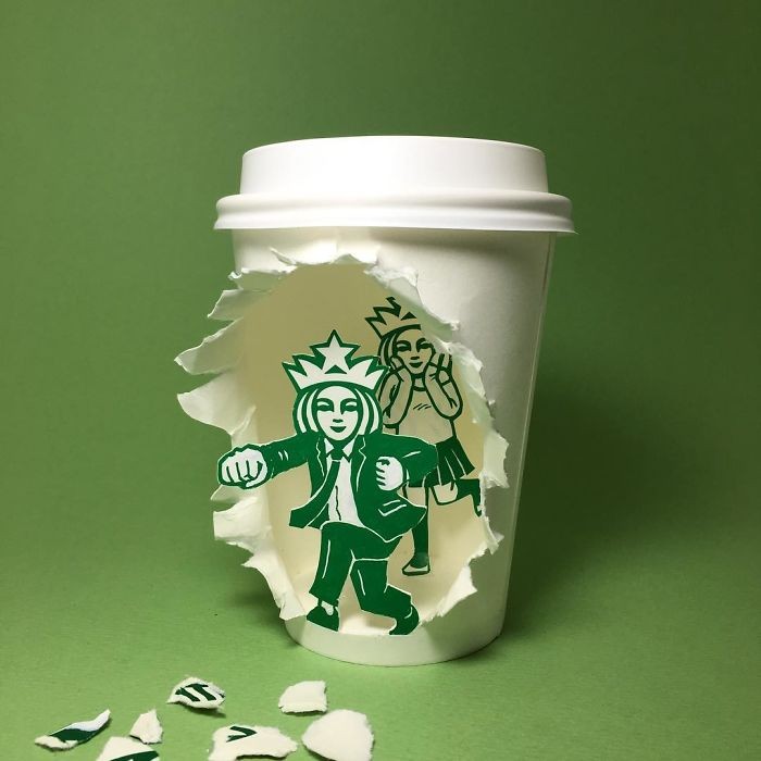 超狂「星巴克剪紙藝術」，你每天喝掉的不是咖啡…是創意（圖／翻攝自網路）