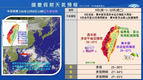 ▲▼國慶後颱風到？氣象局一張圖秒懂。（圖／報天氣-中央氣象局fb）