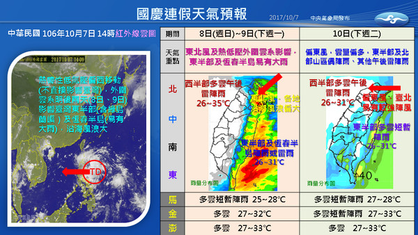 ▲▼國慶後颱風到？氣象局一張圖秒懂。（圖／報天氣-中央氣象局fb）