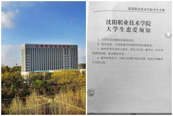 ▲▼遼寧省瀋陽市的瀋陽職業技術學院「大學生戀愛須知」 。             。（圖／翻攝自百度、微博／澎湃新聞）