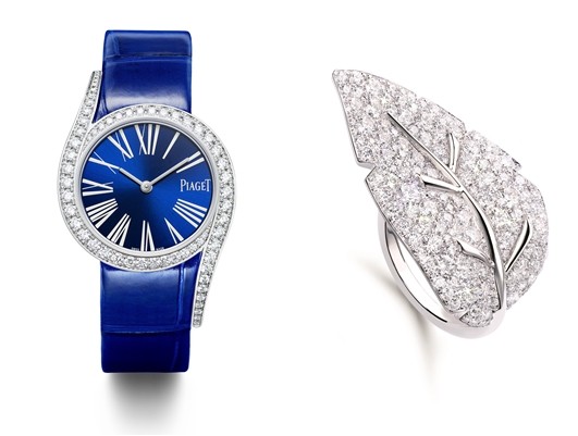 在最近釋出的最新形象圖中，她分別配戴Extremely Piaget系列葉片造型的珠寶，以及首度公開的，經典藍色錶面Limelight Gala腕錶。
