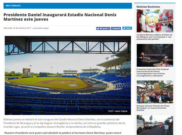 ▲▼由台灣捐助建設的尼加拉瓜棒球場將開幕。（圖／翻攝自EL 19 DIGITAL）