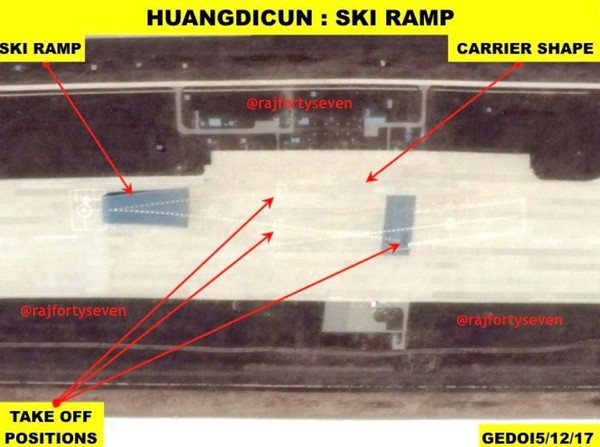 ▲▼中國海軍艦載航空兵訓練基地衛星影像圖。（圖／翻攝自印軍退休上將Vinayak Bhat推特）