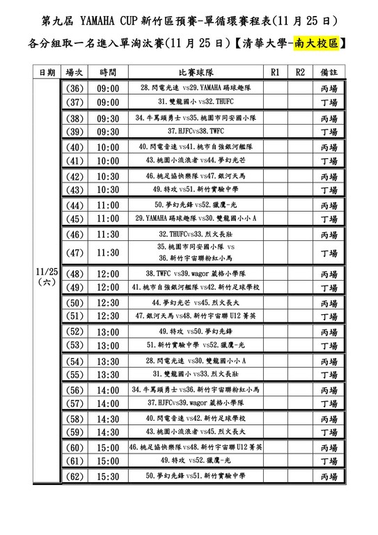 ▲2017 YAMAHA CUP新竹預賽賽程表。（圖／台灣電通提供）