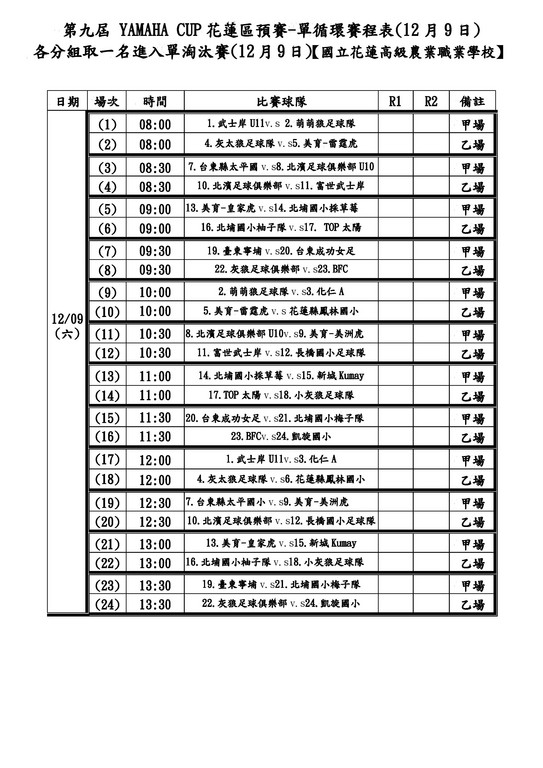 ▲2017 YAMAHA CUP花蓮區預賽賽程表。（圖／台灣電通提供）