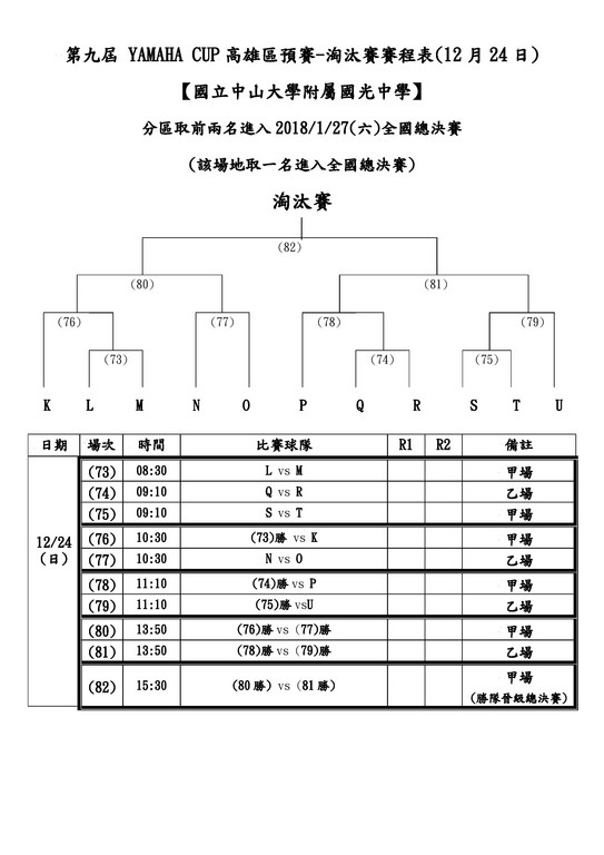 ▲2017 YAMAHA CUP高雄區預賽賽程表。（圖／台灣電通提供）