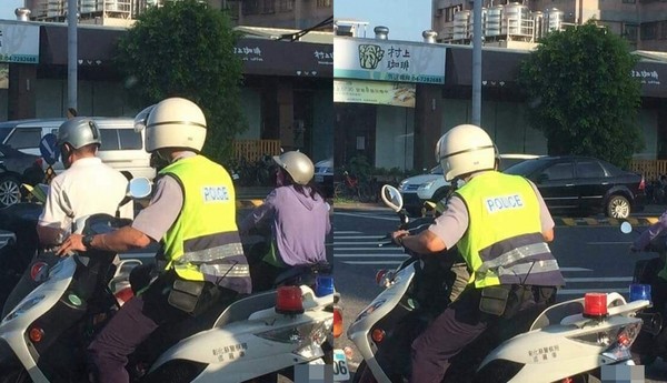 ▲▼ 阿伯等紅綠燈滑手機，結果警察杯杯在後面。（圖／翻攝自《爆料公社》）