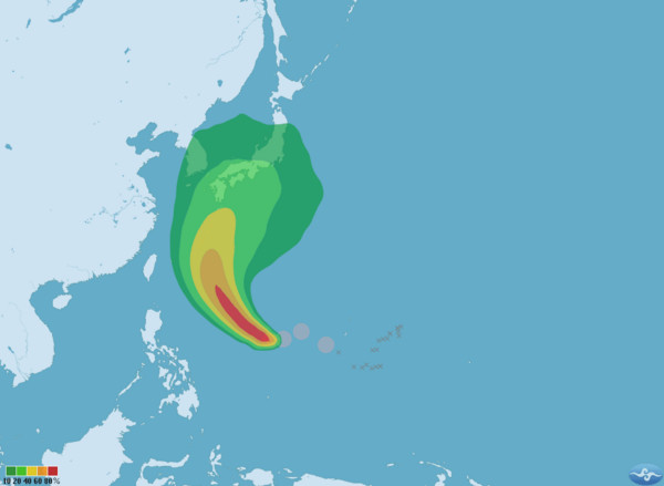 颱風蘇拉今、明兩天預計往西北移行至琉球東方近海。（圖／翻攝自中央氣象局）