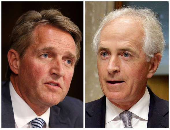 ▲▼ 共和黨2位參議員弗萊克（Jeff Flake）與柯克（Bob Corker）對槓總統川普。（圖／路透社）