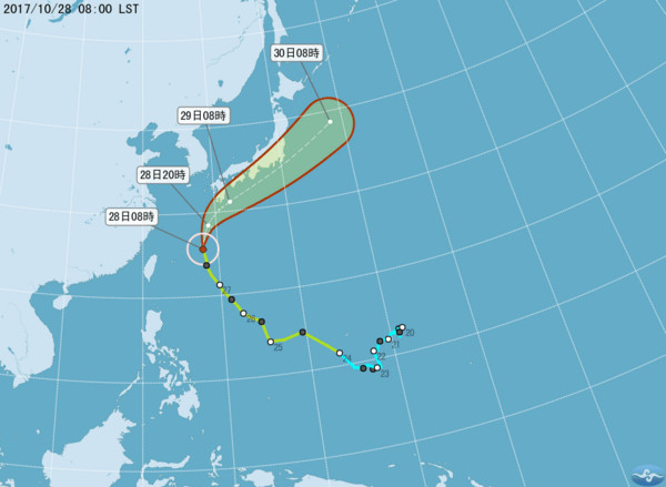 今日新竹以北降雨濕涼，苗栗以南則是晴朗穩定。（圖／翻攝自氣象局）