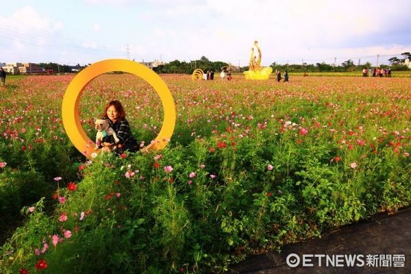 ▲楊梅花區裝置藝術品「大地之眼」及「婆娑世界」吸引遊客拍照打卡。（圖／桃園市政府農業局提供）