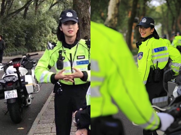 ▲▼杭州一名女警近日執勤時被網友拍下後上傳，因為長得太漂亮而馬上爆紅，照片被瘋狂轉載，微博帳號也立刻被網友神出，不料這名正妹不只是警察，還是重機隊的一員。（圖／以後可以叫我老鐘微博）