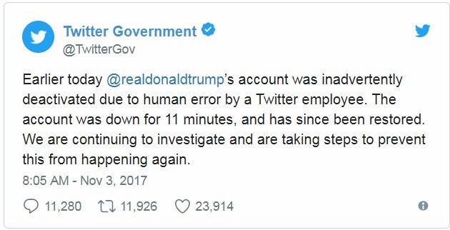 美國總統川普的推特帳號，2日晚間被推特員工「不小心關閉」。（圖／翻攝自Twitter Government）